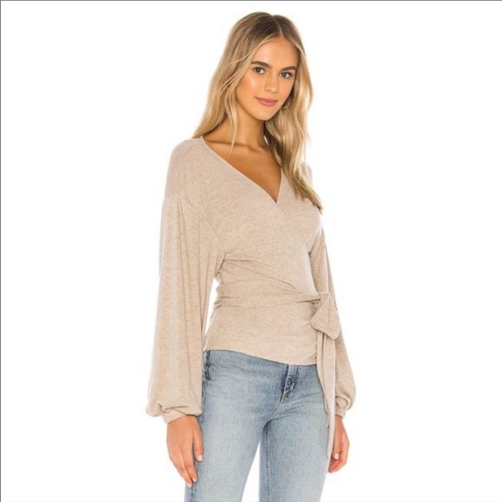 MAJORELLE Beige Wrap Sweater with Tie Waist
